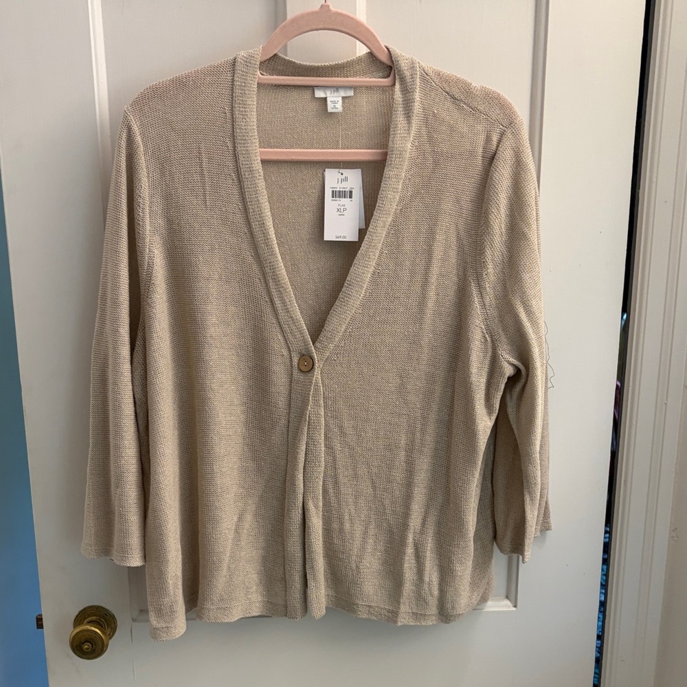 NWT J.Jill Light Beige Women's V-Neck Button Cardigan Sweater